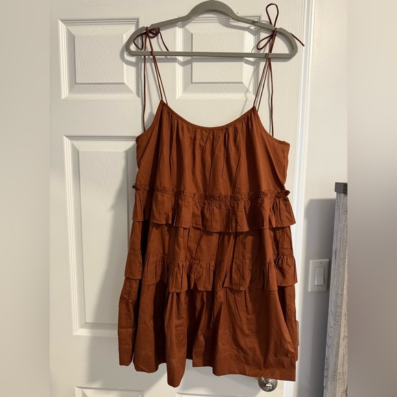 Ruffle tiered mini dress in chocolate - Picture 5 of 6